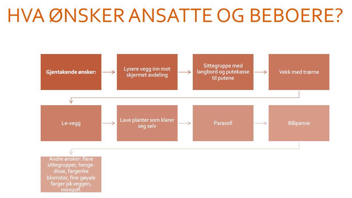 Studentene fikk kartlegge beboere og ansatte sine ønsker. Brukerperspektivet var en viktig del av prosessen.