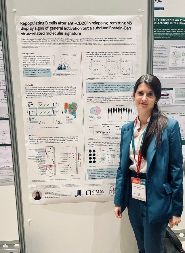 Young scientist showing her work at a conference
