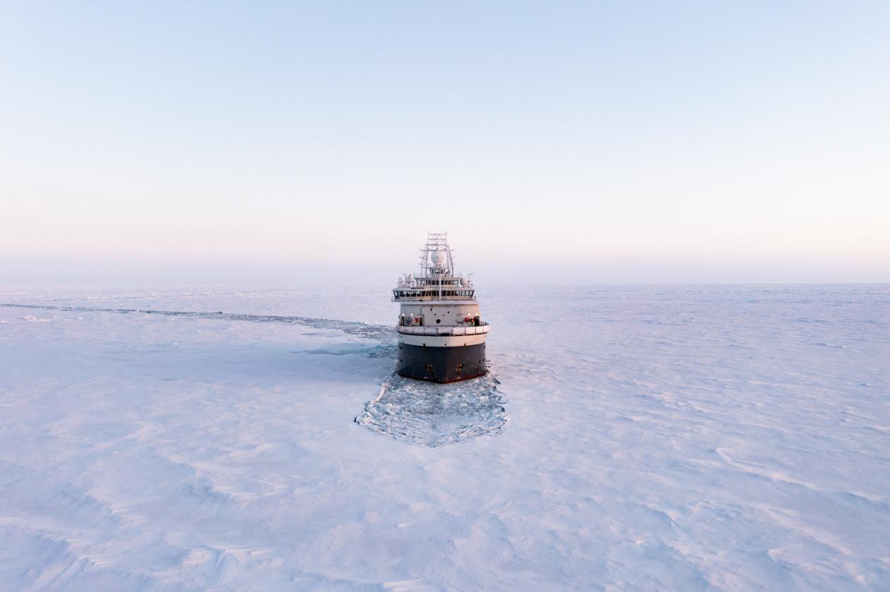 Here is the research vessel Kronprins Haakon, which was used for the expedition. 