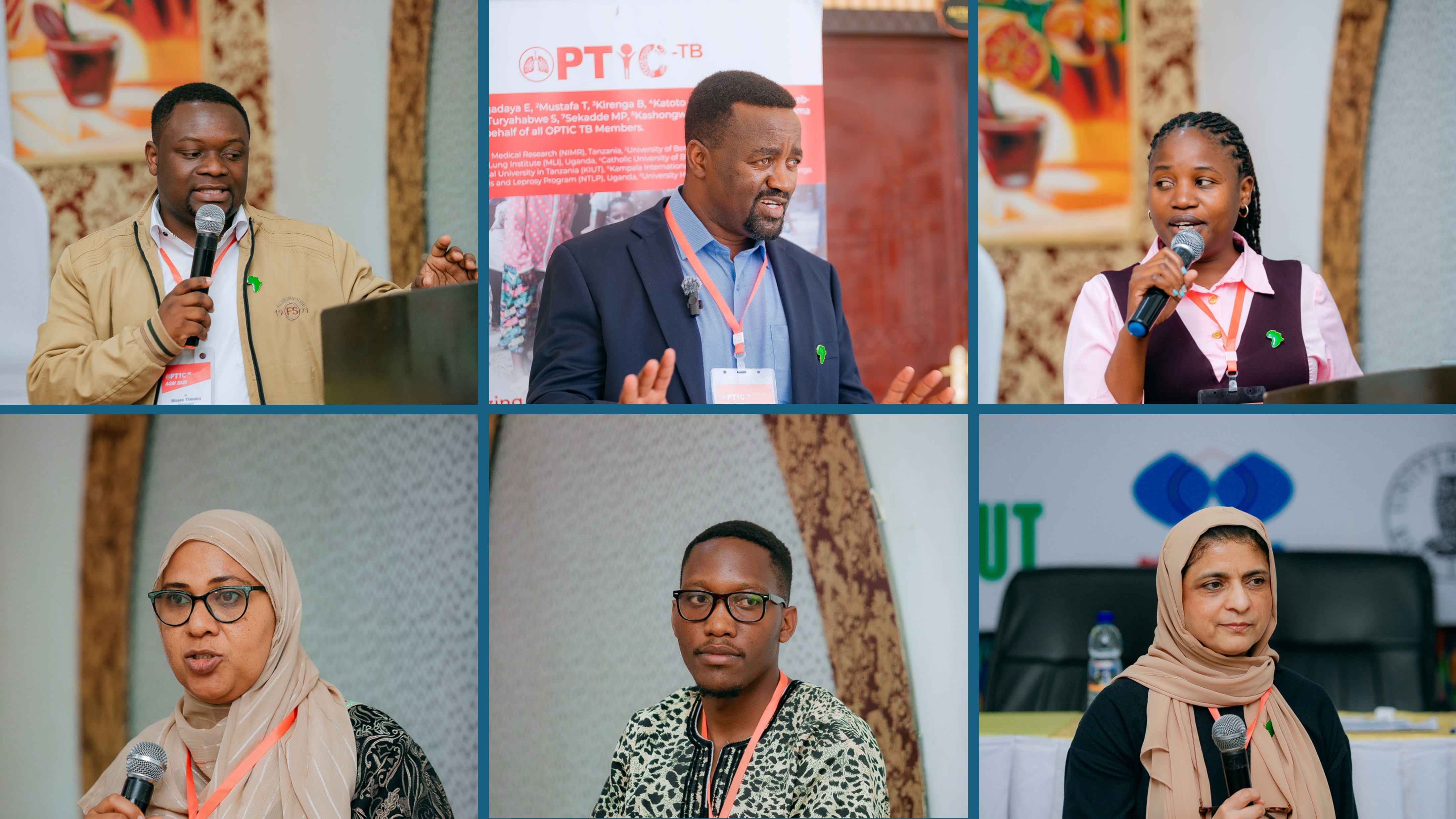 6 presenters in a picture collage. Each giving a talk at the event. 