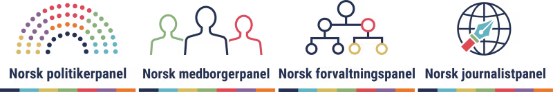 Fire logoer på rad, en for hvert panel. Denne teksten: Norsk politikerpanel, Norsk medborgerpanel, Norsk forvaltningspanel, Norsk journalistpanel