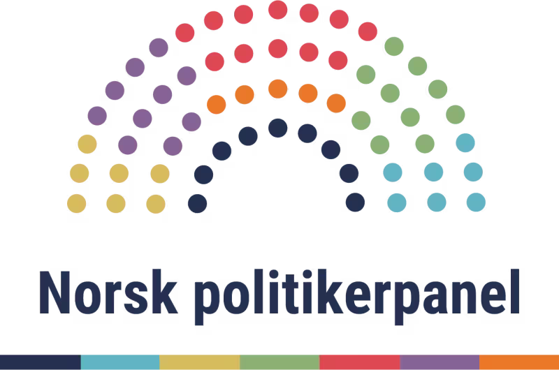 Logo: Blank bakgrunn og prikkar i ulike fargar, forma som ein halvsirkel eller eit parlament. Tekst: Norsk politikerpanel