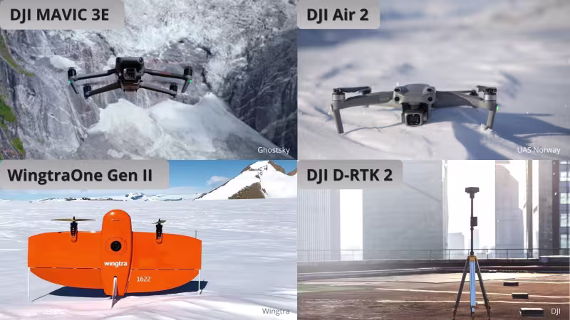 field equipment - Geomatics group. DJI Mavic 3E, DJI Air 2, WingtraOne Gen II, DJI D-RTK 2 