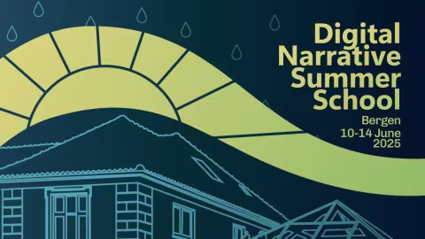 The sun rising over a line art version of the CDN building