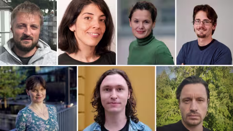 En collage med bilder av syv forskere.
