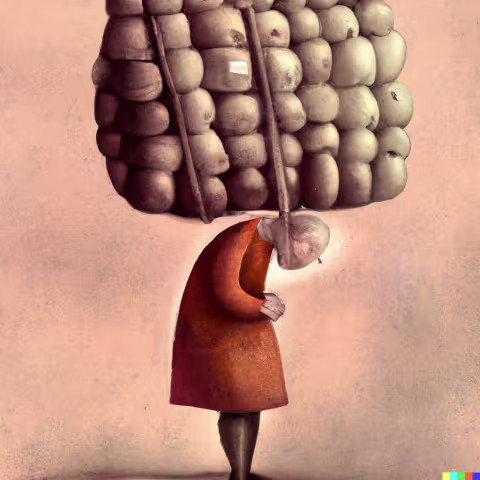 An artistic illustration of a person carrying a heavy load.