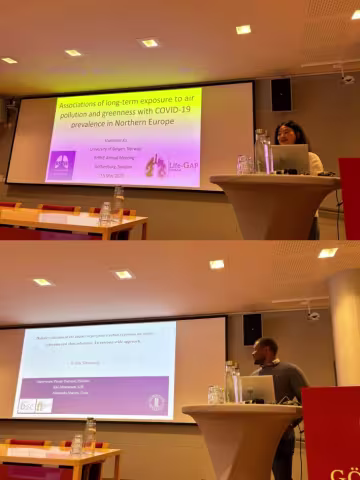 Shanshan Xu og Robin Mzati Sinsamala GAP-forskningsgruppen presenterte på RHINEs årsmøte 2025 i Göteborg. 