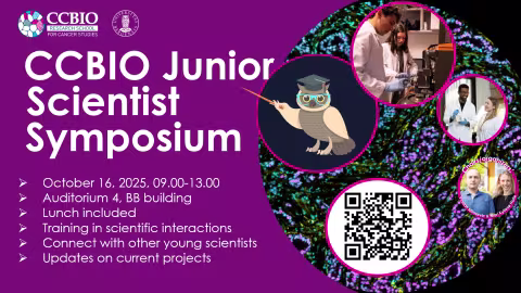 Poster of the Junior Scientist Symposium, with pictures of young scientists and text info.