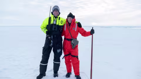 The study’s two senior authors, Reeves and Jamieson, together on the sea ice at Aurora in 2021. Photo: John Jamieson