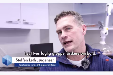 Video still from the short film by Daniel Albert, GoNorth/NORCE showing Steffen Leth Jørgensen onboard the Kronprins Haakon icebreaker.