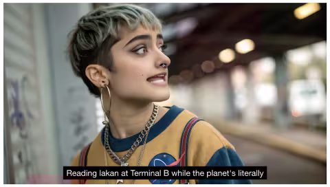 A young woman with short hair and piercings looking to the side.
