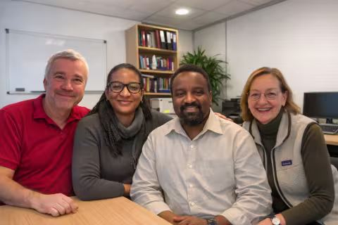Working group for the project ProRota. From left to right: Bjørn Blomberg, Sabrina Moyo, Amani Thomas Mori, Nina Langeland.