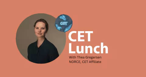 Banner with tekst CET Lunch seminars and portrait with Thea Gregersen