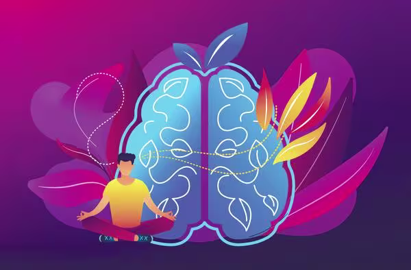 Depiction of bran and person in lotus position