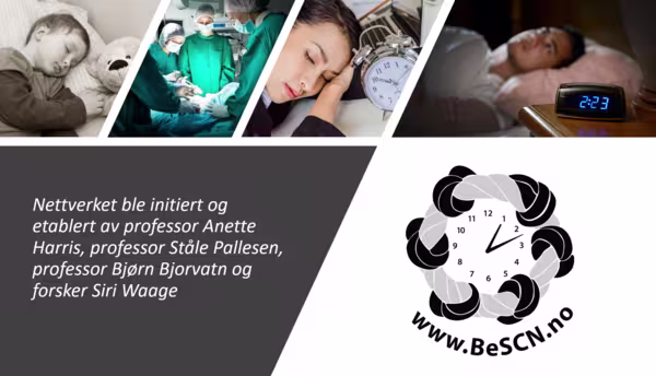 BeSCN logo og collage av sovende mennesker, unge og gamle