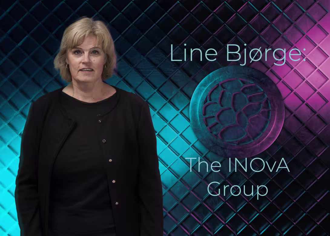 Portrait photo of Line Bjørge on an artistic background.