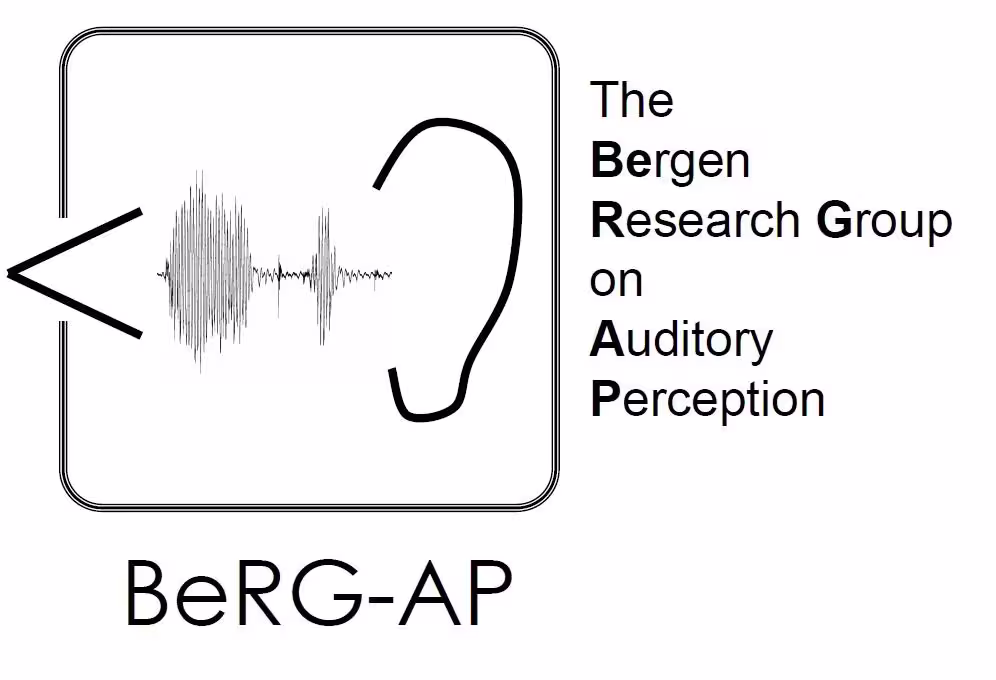 the logo for Bergen Research group on auditory perception illustrating sound waves and an ear 