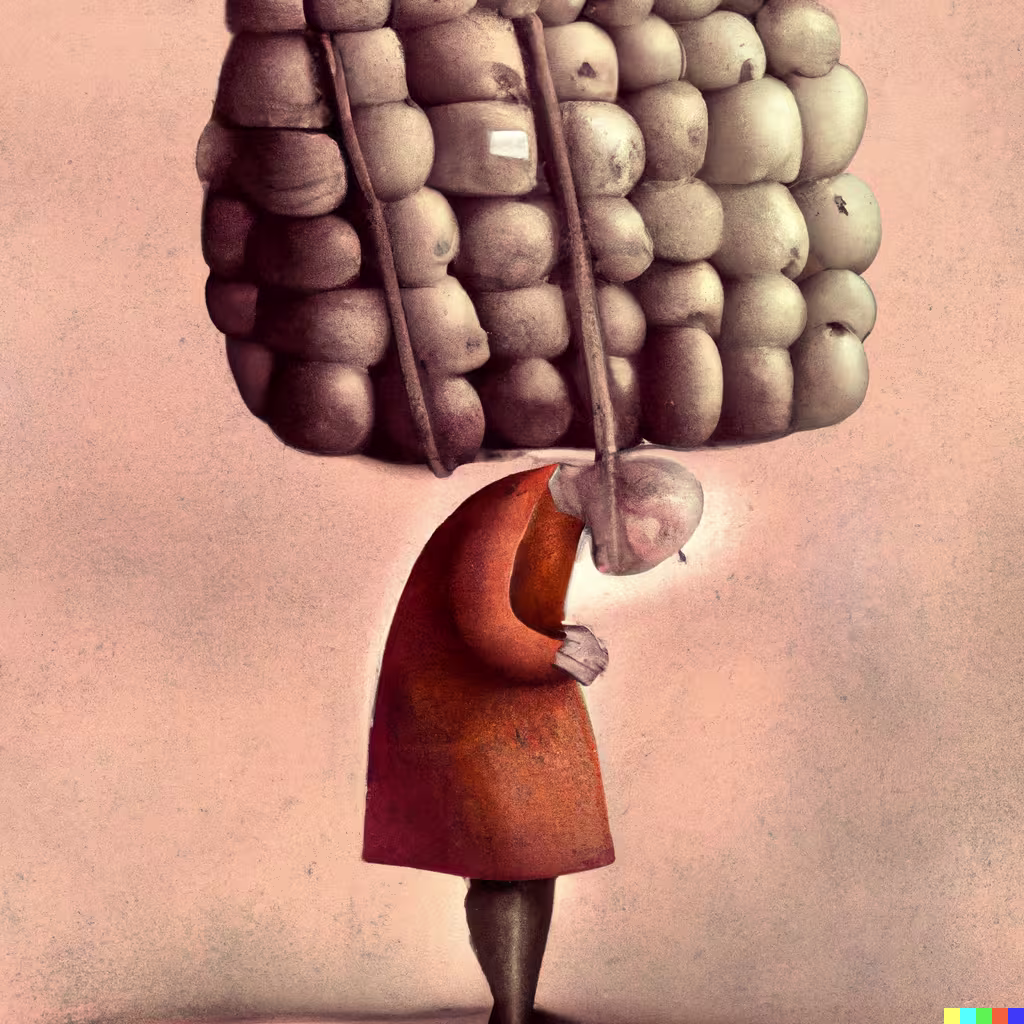 An artistic illustration of a person carrying a heavy load.
