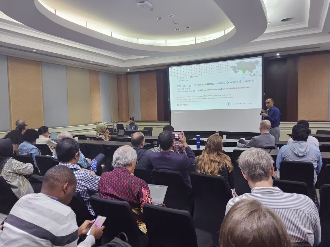 BCEPS Senior Researcher Krishna Aryal presenting at the IHEA Congress 2025