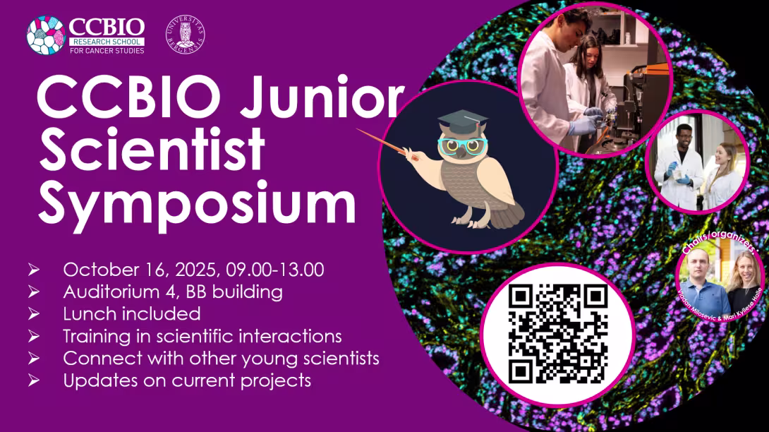 Poster of the Junior Scientist Symposium, with pictures of young scientists and text info.