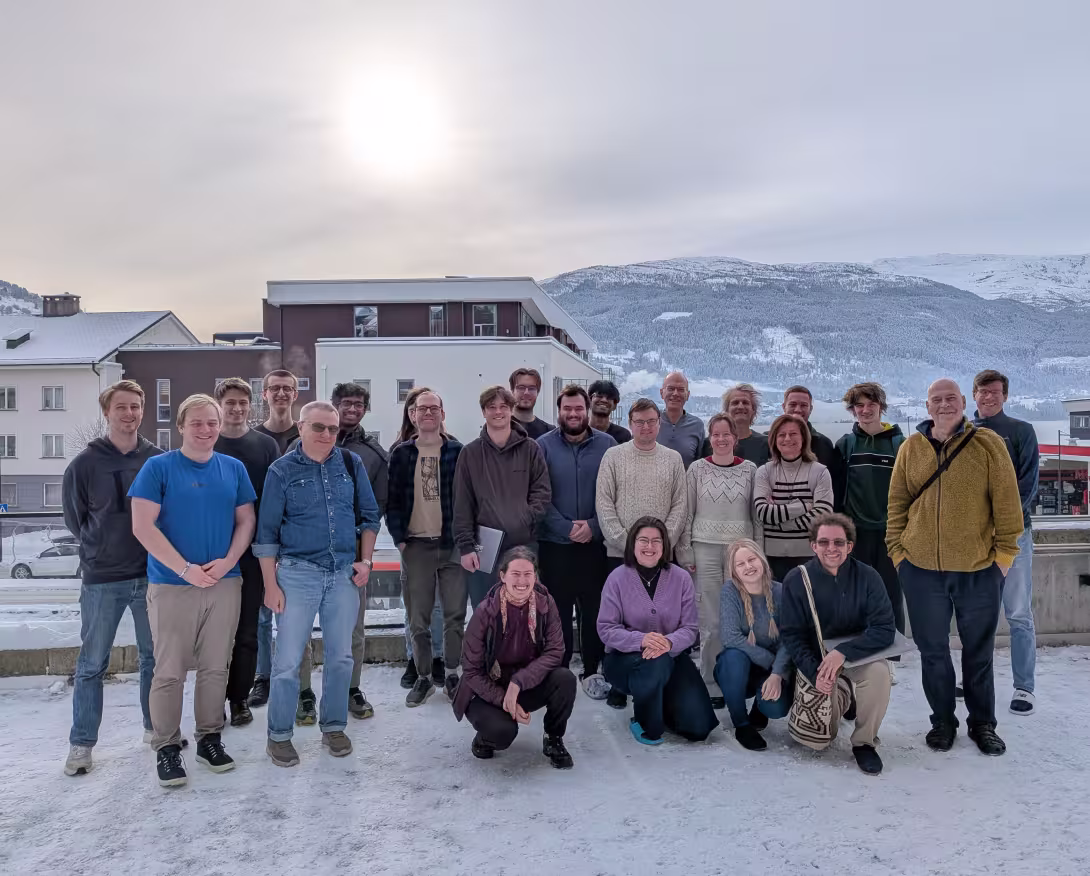 Large group of people standing in the snow in Voss