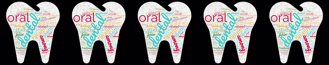 Illustration of a tooth that is a word-cloud